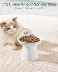 vancasso Extra Wide Elevated Cat Bowls 2-Pack, Shallow Ceramic Raised Cat Food and Water Bowls with 5.1" Height & 6.2" Wide - Anti Vomiting, Whisker Friendly for Senior Cats, and Small Dogs (White)