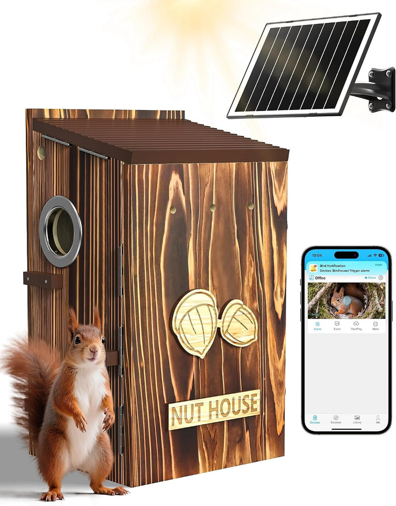 Squirrel Box with Camera Solar Powered,Chew-Proof Squirrel House