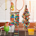 Seenelling 4 Pcs Extra Large Bird Parrot Toy Multicolored Natural Wooden Parrot Cage Chewing Toys for Large Medium Macaws Cockatoos African Grey Birds (Block and Ball)