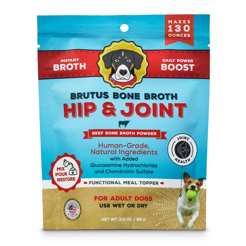 Brutus Broth Dog Food Topper - Instant Bone Broth Powder for Adult Dogs - Supports Hip and Joint Function - Human-Grade Quality, Serve Dry or Wet - Beef Flavor, 3.5 oz (Pack of 1)