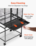 VEVOR Bird Cage, 24.6 x 16.7 x 53.9 inch, Flat Top, Wrought Iron Bird Flight Cage with Perches, Slide-Out Tray and Plast