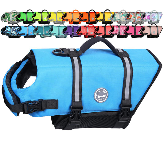 VIVAGLORY Rip Stop Dog Life Vest, Swimming Vest with Handle, Buoyancy for Doggy Puppy, Dog Life Jacket for Swimming & Boating, L, Blue