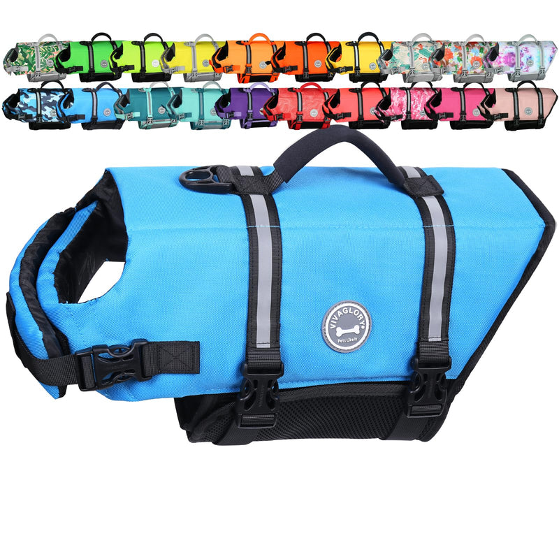 VIVAGLORY Rip Stop Dog Life Vest, Swimming Vest with Handle, Buoyancy for Doggy Puppy, Dog Life Jacket for Swimming & Boating, L, Blue