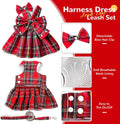 PETCARE Cute Dog Dress Clothes for Small Dogs Cats Girl Female Red Plaid Bow Tie Dog Harness Dresses Leash Set with Pear