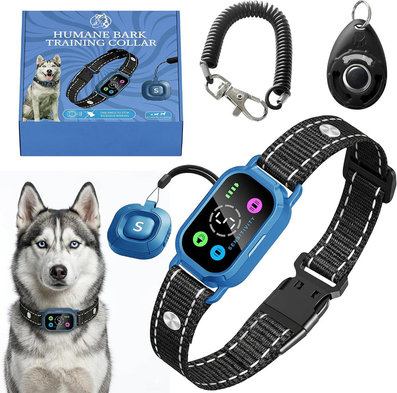 No-Shock Humane 2-in-1 Smart Bark Collar + Remote: Beep & 2X Vibration| Auto Bark Training| Manual Trigger Button|15lbs+
