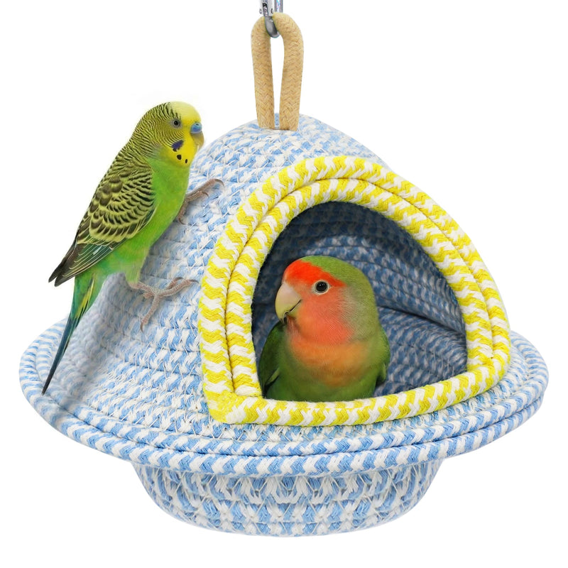 Jevnd Natural Hand-Woven Cotton Bird Nest for Cage, Dual-Mount Sturdy Cozy Parrot Nest Bed & Breeding House, Hanging Bird Hut for Budgie, Lovebird, Small Bird Sleeping Bed Hideout & Shelter with Hooks