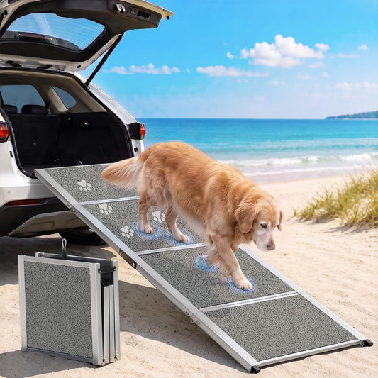 Dog Ramp for Car, 𝟕𝟏" 𝐋 × 𝟐𝟒" 𝐖 Ultra-Wide Aluminum Outdoor Pet Ramp for Medium & Large Dogs, High-Traction Coil Surface