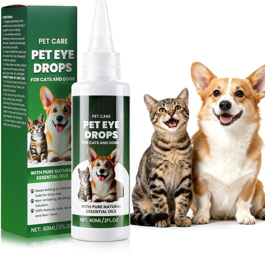Pet Eye Drops for Dogs & Cats, Gentle & Safe Formula, Relieves Eye Itching, Redness & Irritation, Supports Healthy Eyes,