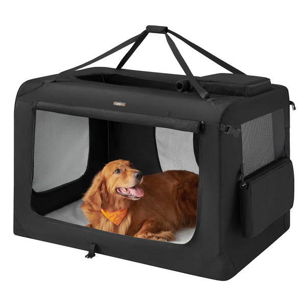 Feandrea 48 Inches Collapsible Soft Dog Crate, Portable Travel Dog Crate for Indoor and Outdoor Use, Dog Carrier Kennel with Safety Zippers, for Living Room, Car, Travelling, Camping, Black UPDC12H