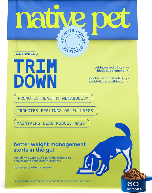 Native Pet GutWell Trim Down - Weight Management Dog Food Topper & Weight Loss Supplement Promotes Feelings of Fullness, Healthy Metabolism & Lean Muscles with