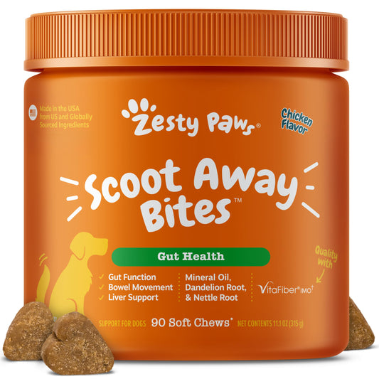 Zesty Paws Scoot Away Soft Chews - Healthy Bowel Function with Bromelain, Vita Fiber for Dogs, & Dandelion Root for Dog Digestive Support and Gut Health - 90 Soft Chews