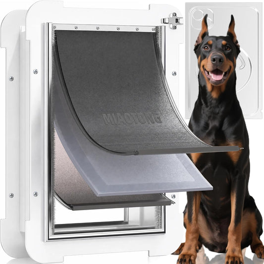3-Flap Never Rust Extra Large Dog Door for Doors with Sliding Lock Panel, Steel Frame and Telescoping Tunnel Pet Door, Extreme Weather Durable Doggy Door （Pets Up to 220 Lb）