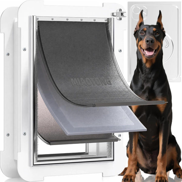 3-Flap Never Rust Extra Large Dog Door for Doors with Sliding Lock Panel, Steel Frame and Telescoping Tunnel Pet Door, Extreme Weather Durable Doggy Door （Pets Up to 220 Lb）