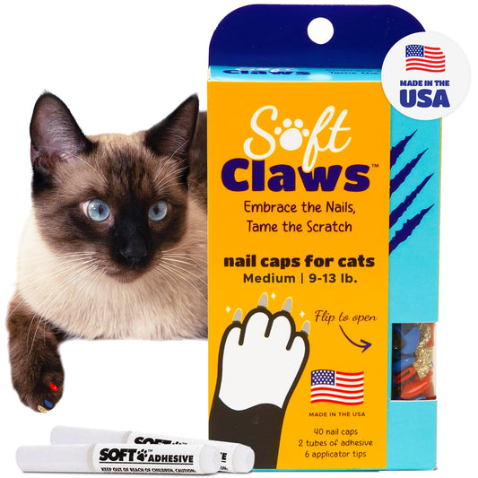 Soft Claws Cat Nail Caps for Medium Cats – (Red, Blue & Gold, 40 Caps) – Made in USA – Veterinarian-Developed | Scratch Protection, Easy to Apply, Long-Lasting Soft Nail Covers for Cats