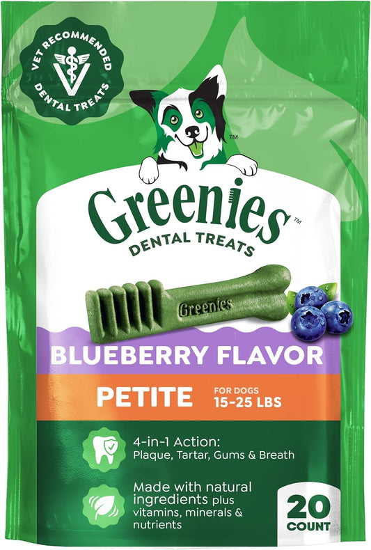 Greenies Petite Natural Dental Dog Treats, Blueberry Flavor, 20 Count