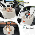 Lealchum Dog Car Seat for Small Dogs Up to 30 Lbs,Ultra Soft Fabric Fill in Comfy Memory Foam,Happy Pet Ride,2 Safety Dog Leashes,Fully Detachable and Washable,Anti Slip Base(Beige)