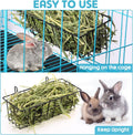 Therwen 4 Pcs Rabbit Hay Feeder Guinea Pig Heavy Duty Metal Frame Hay Rack with Hooks Cage Hanging Holder for Bunny Chin