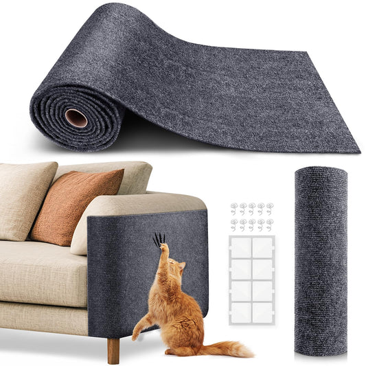 Cat Scratch Furniture Protector, Trimmable Self-Adhesive Carpet, DIY Climb Cat Scratcher Mat for Covering Cat Tower and Couch Protector from Cat Claws (78.7x15.8in Dark Gray)