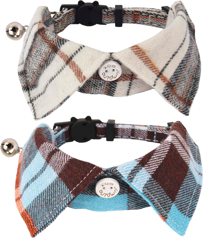 ADOGGYGO Boy Cat Collar Breakaway with Bell, Blue Plaid Cat Shirt Collar