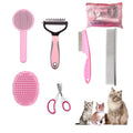 POSAPET Cat Grooming Brush Kit 6 Tools - Deshedding & Dematting for Long/Short Hair, Self-Cleaning Slicker Brush with 6-in-1 Flea Comb for Cats & Kittens (Pink)