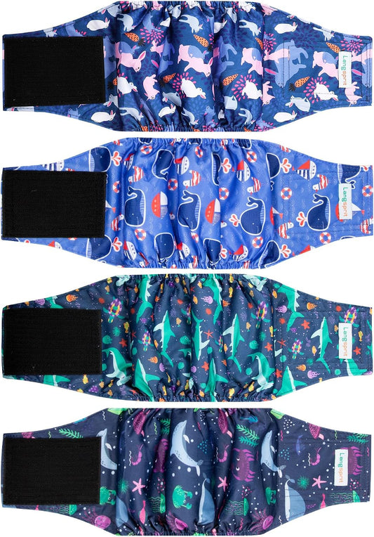 Male Dogs Diapers Belly Bands(4Pack), Washable Reusable Male Boy Doggy Wraps Panties for Doggie Puppy Pooping Potty Training Incontinence Marking Pañal para Perro Small