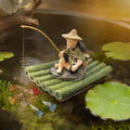 2-in-1 Floating Aquarium Decor, Fisherman Bamboo Raft for Fish Tank