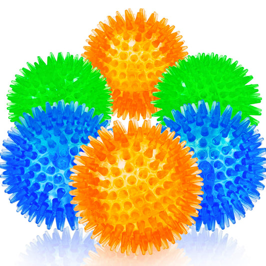 SHARLOVY Squeaky Balls for Pet Small Puppy, 6 Pack TPR Fetch Spike Balls for Dogs, Rubber 6 Pack Bright Colors Chew Teething Dog Toys, for Clean Teeth and Training, for Puppy Chew and Teething