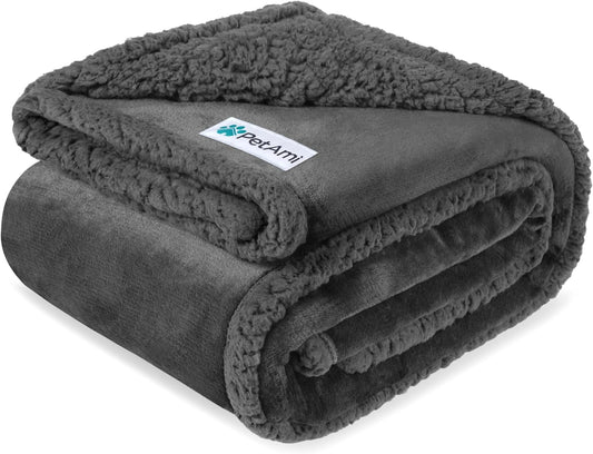 PetAmi Waterproof Dog Blanket for Couch, Extra Large 80x60, Pee Proof Sherpa Fleece Reversible Pet Throw, Furniture Protector for Bed Sofa Crate Kennel, Soft Washable Cover for Dog Cat, Grey Sherpa