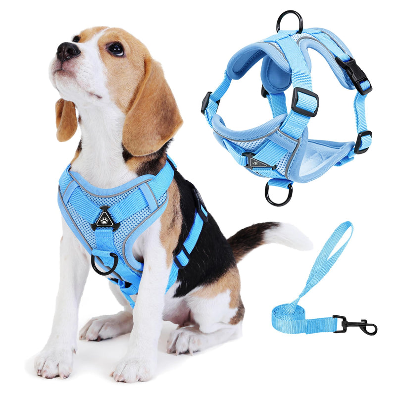 Jolifield No Pull Dog Harness with Leash Set for Small Sized Dog, Reflective Adjustable No Choke Front Clip Cat Vest Harness with Breathable Mesh, Comfortable Soft Padded Pet Vest, Blue S