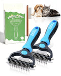 Pet Pro Grooming, Pet Pro Grooming Tool, 2-In-1 Double-Sided Grooming Tool, Dematting Comb for Dogs and Cats, Removes Tangles Knots and Loose Fur (2Pcs Blue)