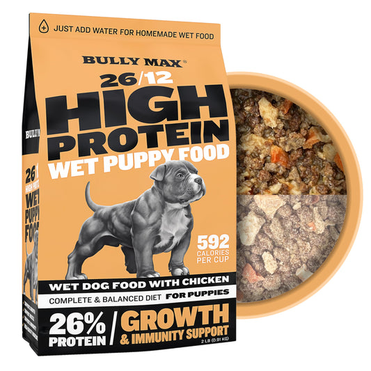 Bully Max Wet Puppy Food - Instant Fresh Dehydrated High Protein Soft Dog Food with Chicken - Healthy Growth for Small & Large Breed Puppies - 2 Dry Dog Food Pounds (Makes 5.5 lbs. of Wet Food)