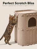FUKUMARU Cat House for Indoor Cats, 23.62 Inch Large Cat Bed Cave Condo, 2-Storey Cozy Felt Covered Cats Tunnel Kitten Hideaway for Multicats, Scratch Resistant, Beige