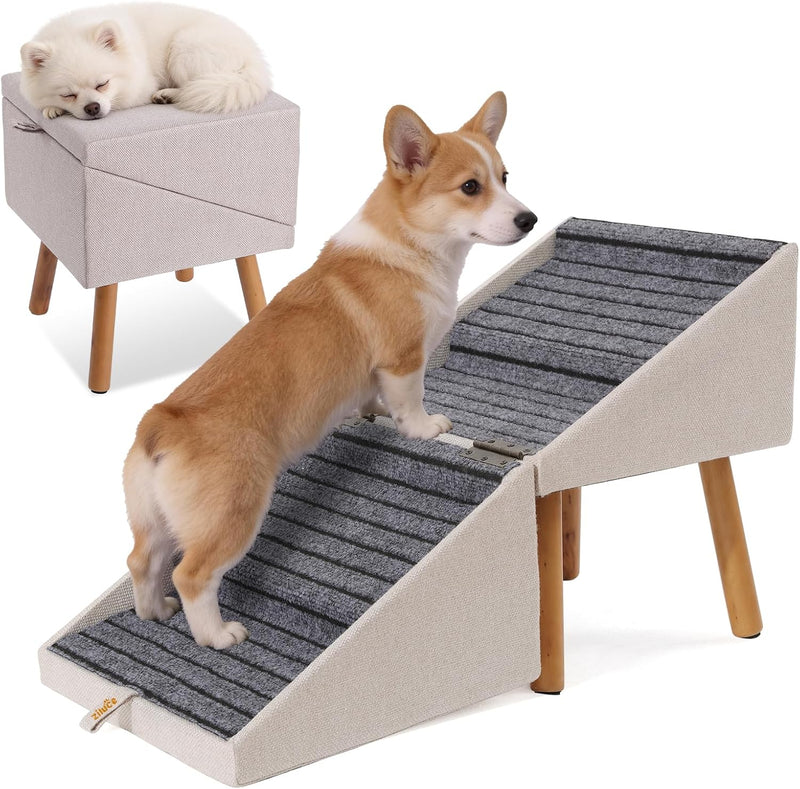 Dog Stairs for Small Dogs, 2-in-1 Dog Safety Ramp and Ottoman, 17.13