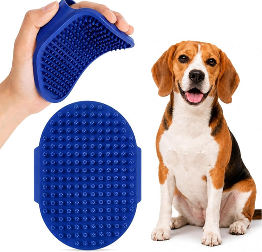 Pets&Goods Rubber Grooming Brush for Dogs & Cats - Gentle Deshedding Bath Brush for Short & Medium Hair - Soft Bristles, Anti-Slip Grip, Easy to Clean
