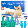 Cat Flea and Tick Drops - 6 Month Supply | Fast-Acting & Long-Lasting & Waterproof | Easy Snap-Off Tubes | Includes 6 Nitrile Gloves & Tracker Calendar | for Cats and Kittens Over 1.5 lbs and 8 Weeks+