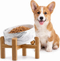 hjn Elevated Ceramic Dog Bowl 15°Slanted Raised Dog Bowl with Bamboo Stand for Small Medium Dogs and Cats, Pet Feeder -3.6-Cup (850ml)-Marble Gray