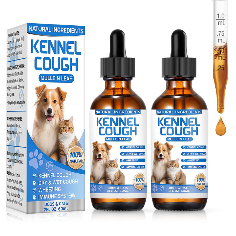 Kennel Cough Herbal Drops for Dogs & Cats,Dog Cough Treatment,Dog Cough Suppressant,Kennel Cough for Dogs,Coughing Treatment Liquid,Natural Cough Supplement for Cat 2 fl oz -Pack of 2