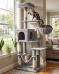 Hey-brother Cat Tree with Large Hammock, Multi-Level Cat Tower for Indoor Cats, Cat Condo with Sisal-Covered Scratching Posts and Top Perch, Light Gray MPJ050W