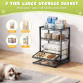CACHOLIV Elevated Cat Bowl Stand Feeding Station, 3-Tier Cat Food Organizer & Storage, Pet Feeding Station with Cat Table, Cat Food Stand for Large Medium Cats, 3 Height Adjustable, Black