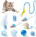 MALLMALL6 Cat Toy Set Interactive Cat Toys 10Pcs Pack Including Cat Springs Feather Teaser Wand Mice Crinkle Balls and P