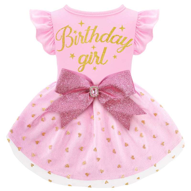 Dog Birthday Girl Dress Ruffle Dog Dress with Sparkly Pink Bowknot Tulle Birthday Princess Pet Clothes for Small Medium Large Dogs Girls Boys Cats Outfit Apparel