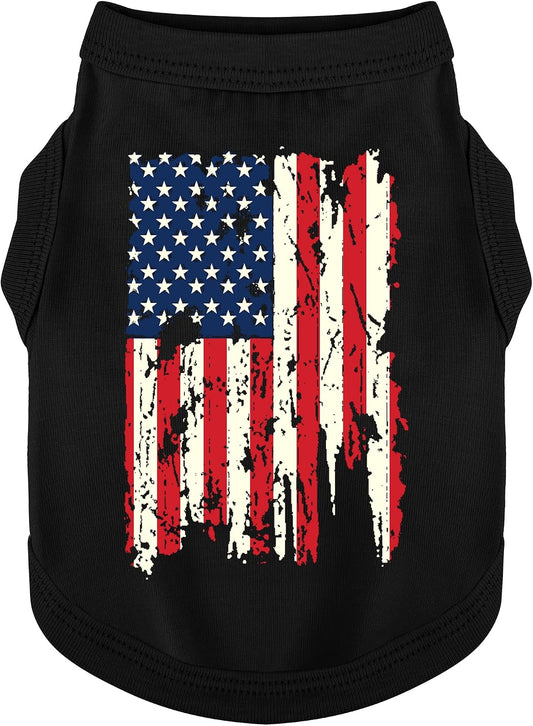 American Battle Damaged Flag Inspired Cotton Dog Shirt,Independence Day Celebrations Crafted Materials for a Cute and St