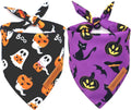 Realeaf Halloween Dog Bandanas 2 Pack, Reversible Orange Pumpkin Pet Scarf for Boy and Girl, Premium Durable Fabric, Hol