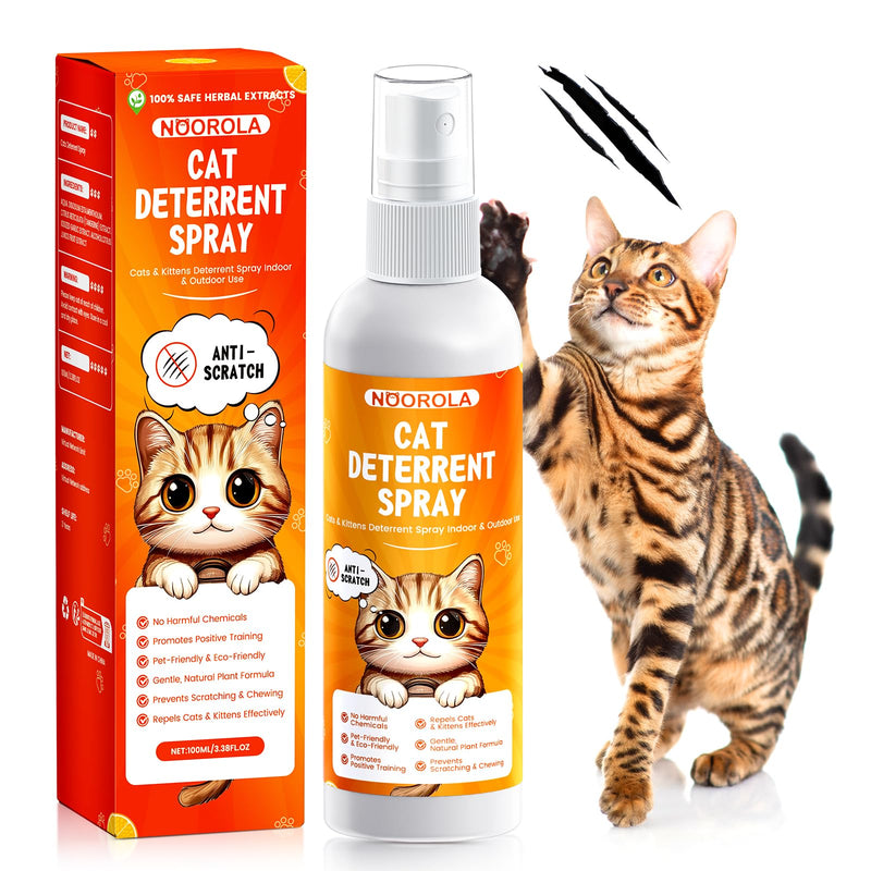 Cat Deterrent Spray to Stop Scratching Furniture- Natural No Scratch Spray for Cats with Plant-Based Citrus & Rosemary Formula- Anti Scratch Indoor Outdoor Protection for Sofa, Carpet, Plant, 100 ML