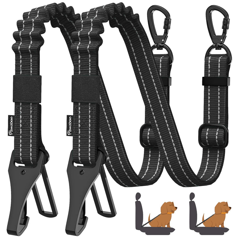 Pawaboo 2Pack Dog Seatbelt for Car,3-in-1 Dog Car Seat Belt Bungee,Shockproof Dogs Tether for Cars with Buckle&Hook Latch, Adjustable Reflective Dogs Cars Harness Leash with 360° Lockable Buckle,Black