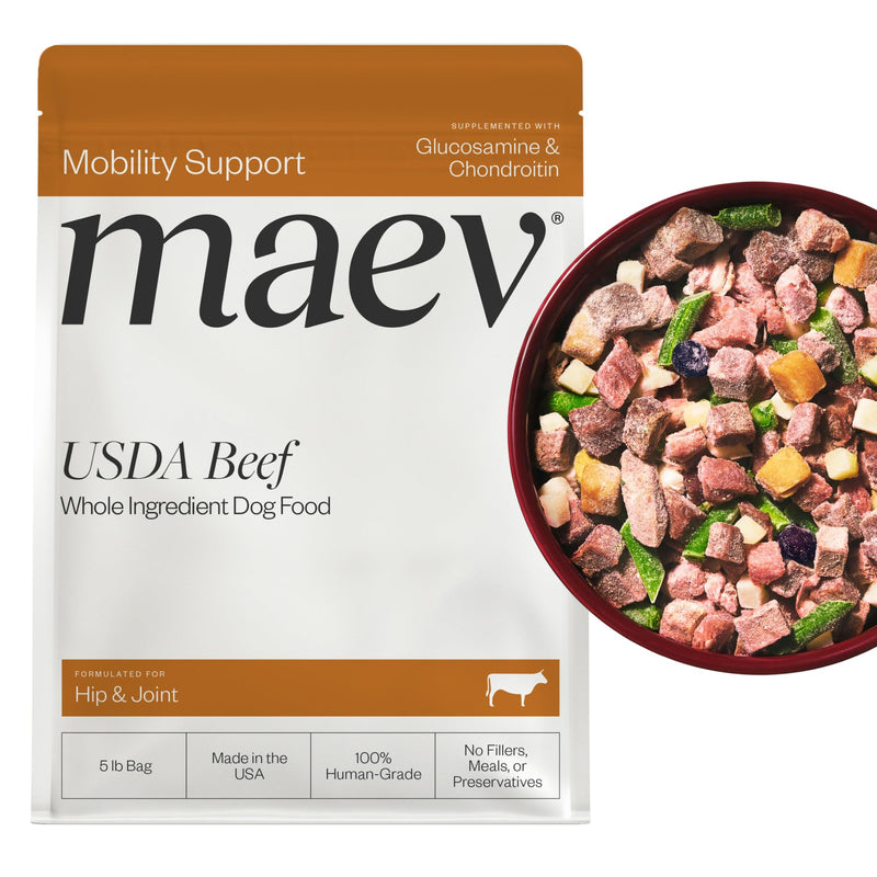 Maev Human-Grade Fresh-Frozen Beef Dog Food, Hip & Joint Formula | High-Protein, Grain-Free, Whole Ingredient Raw Food for Dogs | Complete & Balanced Meal or Topper | Made in USA | 5 lb