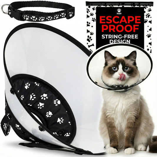 Cat Cone Collar for After Surgery to Stop Licking, Escape-Proof Recovery, Elizabethan E Collar for Cats, Comfortable Cone for Cats (Black, Medium)