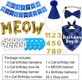 JOTFA Cat Birthday Party Supplies, Cat Birthday Hat with Number Bandana Bow Tie Banner Balloons Meow Letter Balloons for Cats Kittens Decorations
