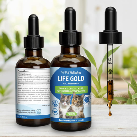 Pet Wellbeing Life Gold for Cats - Supports Detoxification & Healthy Immune Defenses with Burdock & Sheep Sorrel - NASC Certified & Vet-Formulated - 2 oz Liquid Formula