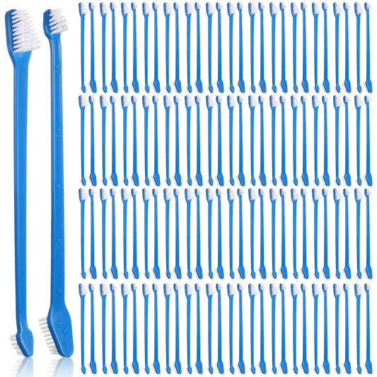Gerrii 200 Count Dog Toothbrush Double Headed Pet Toothbrush Long Handle Dog Tooth Brushing Kit Soft Bristles Pet Tooth Brush for Doggy Cat and Most Pets Teeth Cleaning Dental Oral(Blue)